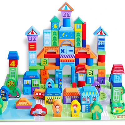 Montessori Educational Wood Toy Color Printing Wooden Building Blocks Set 100 Piece Learning Toys for Children Kids - Image 2