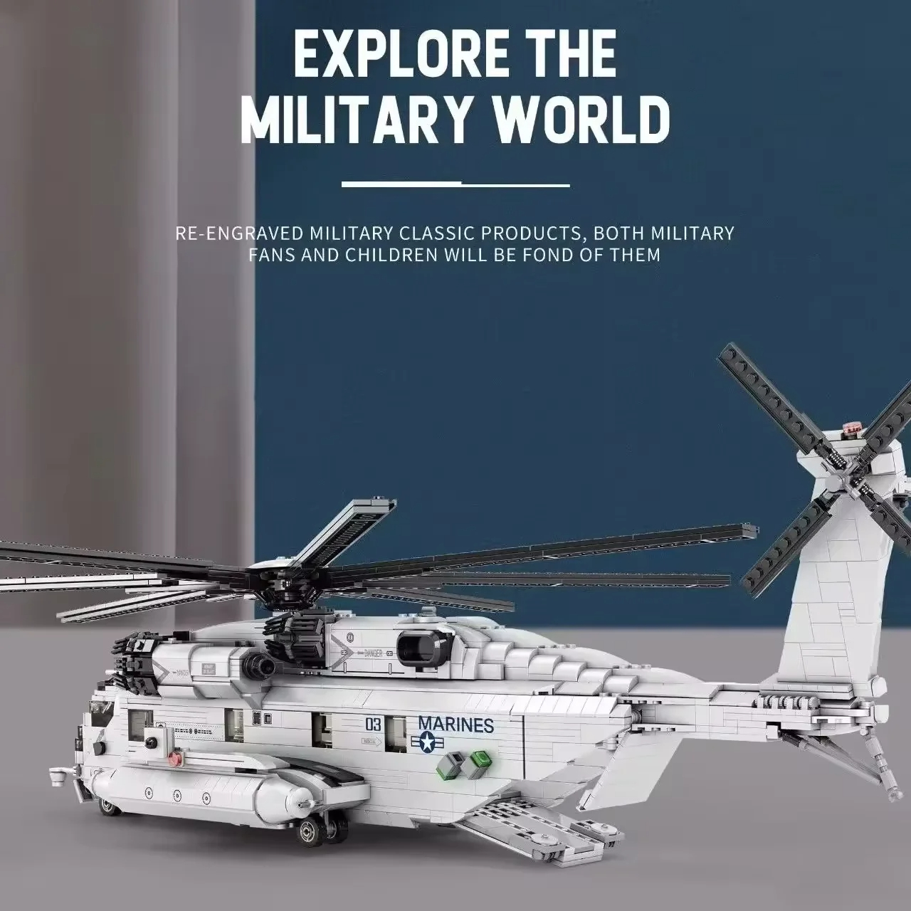 Military CH-53E Super Stallion Scale Helicopter Airplanes Model DIY Assembly Brick Toys Building Block Sets - Image 3